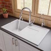 ALFI BRAND White 34" Sgl Bowl Granite Composite Kitchen Sink W/ Drainboard AB1620DI-W